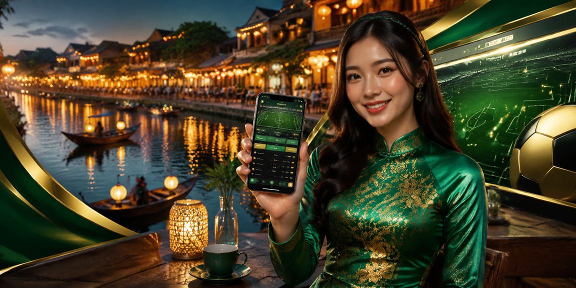 Người chơi sử dụng ứng dụng 46000 trên điện thoại tại Hội An, trang phục áo dài truyền thống