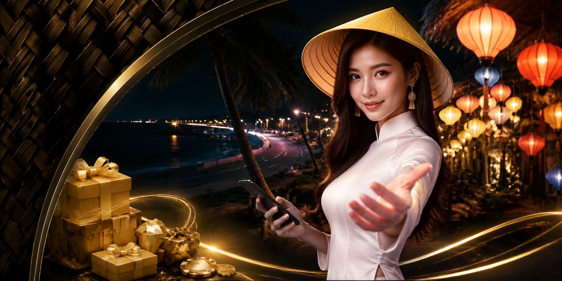 Người đội nón lá truyền thống tại Mũi Né đang đăng ký tài khoản và nhận bonus trên điện thoại